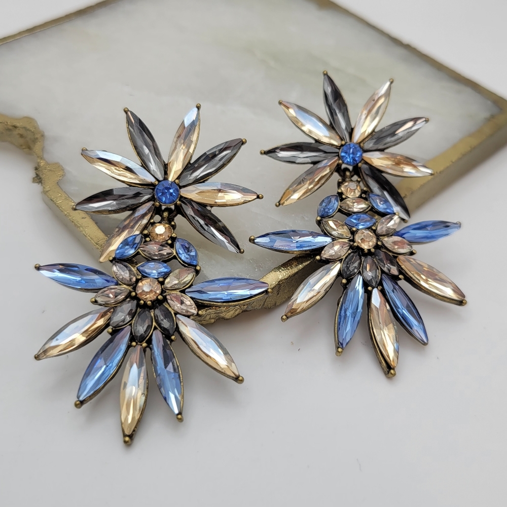 BaubleBar | Gorgeous Blue Crystals Double Floral Drop Earrings